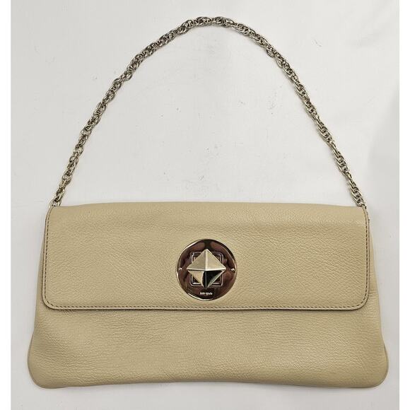 Kate Spade NY Pebbled Leather Gold Chain Diamond Accent Clutch Shoulder Purse - Picture 2 of 12